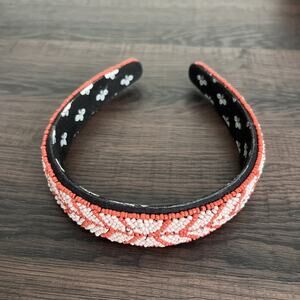 L. Erickson Evie Beaded Headband in Pink-Coral New 1"Wide